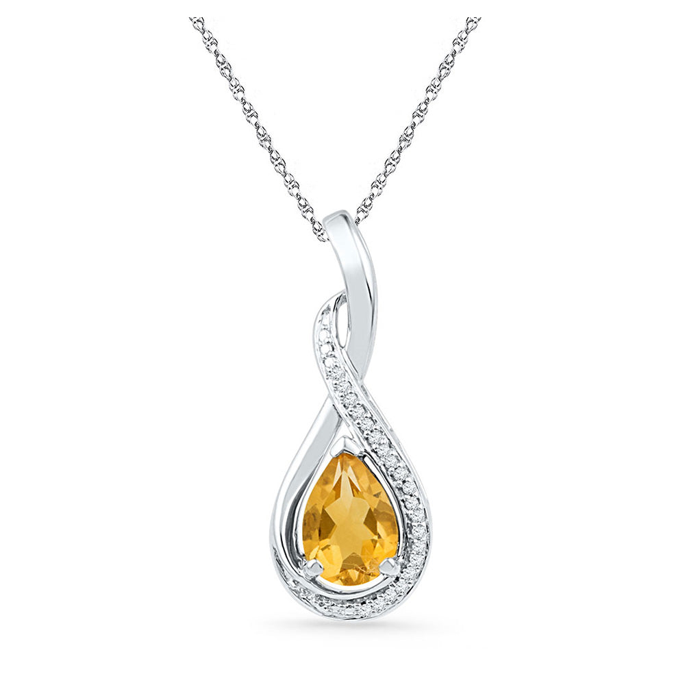 Sterling Silver Womens Oval Synthetic Citrine Solitaire Diamond Frame Twist Pendant 1 Cttw, Length: 0.99 In, Width: 0.38 In