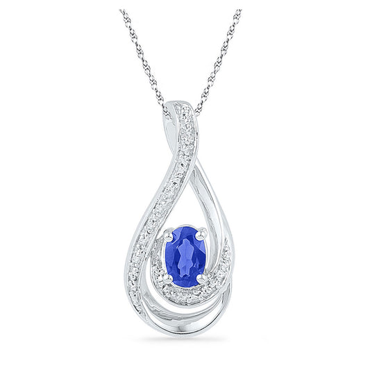 Sterling Silver Womens Oval Synthetic Blue Sapphire Solitaire Teardrop Pendant 1/2 Cttw, Width: 0.37 In