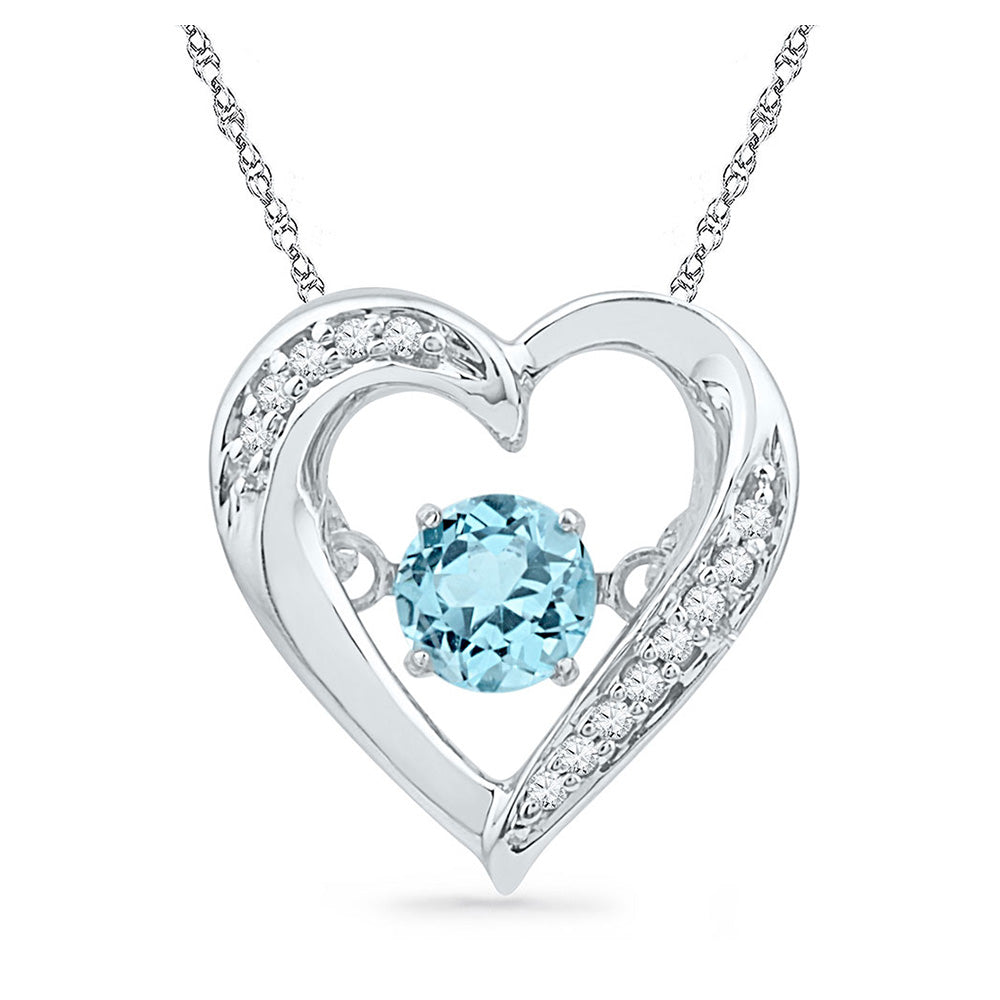 Sterling Silver Womens Round Synthetic Blue Topaz Heart Pendant 1/3 Cttw, Width: 0.43 In