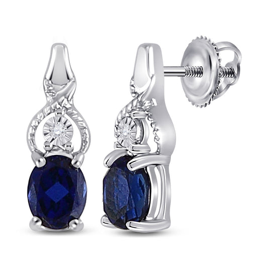 Sterling Silver Womens Oval Synthetic Blue Sapphire Fashion Earrings 7/8 Cttw, Length: 0.47 In, Width: 0.16 In