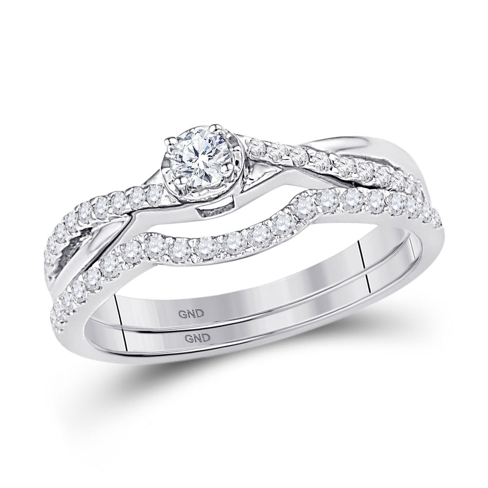 10k White Gold Round Diamond Bridal Wedding Ring Band Set 1/3 Cttw, Womens Size: 5-10