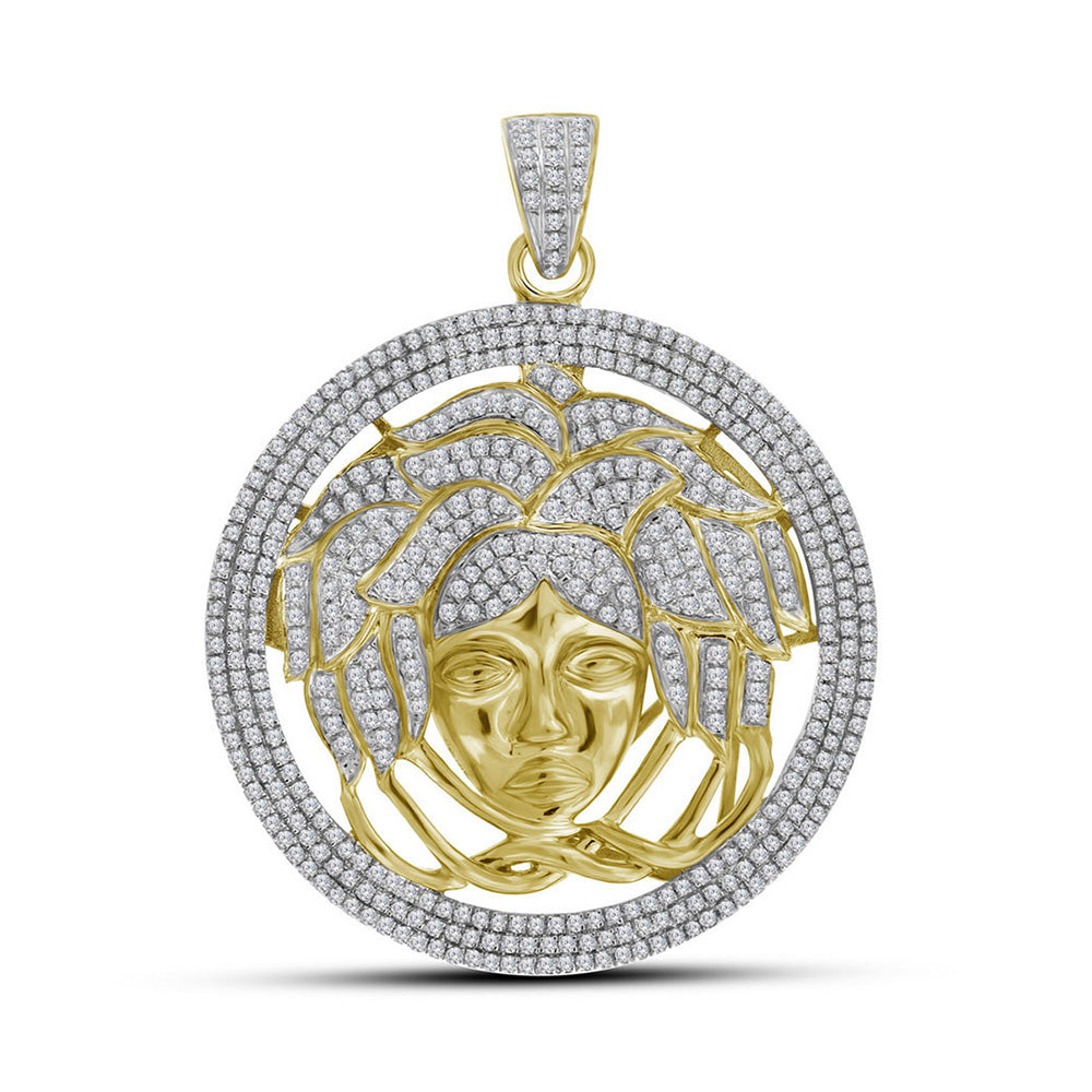 10kt Yellow Gold Mens Round Diamond Medusa Gorgon Charm Pendant 2-1/5 Cttw