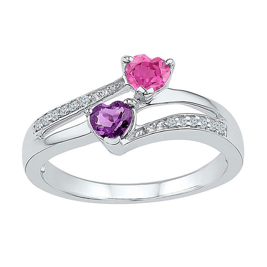 Sterling Silver Womens Heart Synthetic Amethyst Pink Sapphire Bypass Ring 3/4 Cttw, Womens Size: 5-10