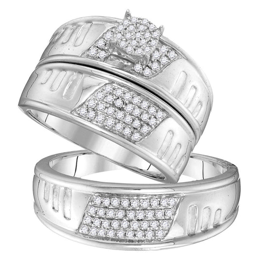 10K White Gold His Hers Round Diamond Cluster Matching Wedding Set 3/8 Cttw, Womens Size: 5-10, Mens Size: 7-13