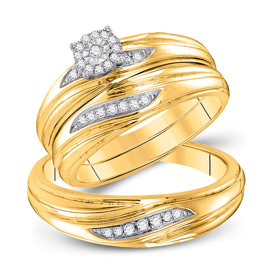 10k Yellow Gold Diamond His Hers Matching Trio Wedding Engagement Bridal Ring Set 1/5 Cttw, Womens Size: 5-10, Mens Size: 7-13