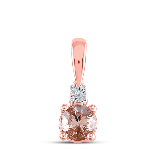 10K Rose Gold Womens Round Synthetic Morganite Solitaire Pendant 5/8 Cttw, Width: 0.21 In