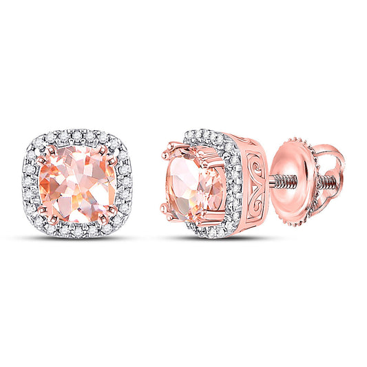 10K Rose Gold Womens Cushion Morganite Diamond Halo Earrings 1 Cttw, Length: 0.26 In, Width: 0.26 In