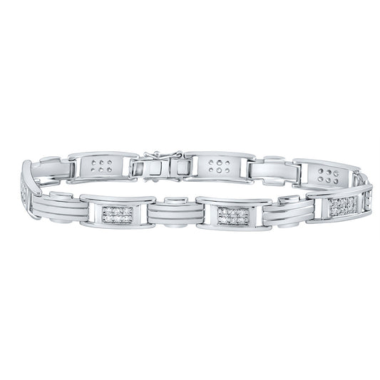 10K White Gold Mens Round Diamond Rectangle Link Fashion Bracelet 1 Cttw