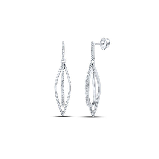 10K White Gold Womens Round Diamond Oblong Oval Dangle Earrings 1/6 Cttw, Length: 1.2 In, Width: 0.28 In