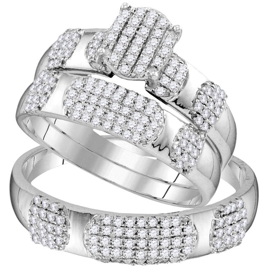 10K White Gold His Hers Round Diamond Oval Matching Wedding Set 3/4 Cttw, Womens Size: 5-10, Mens Size: 7-13