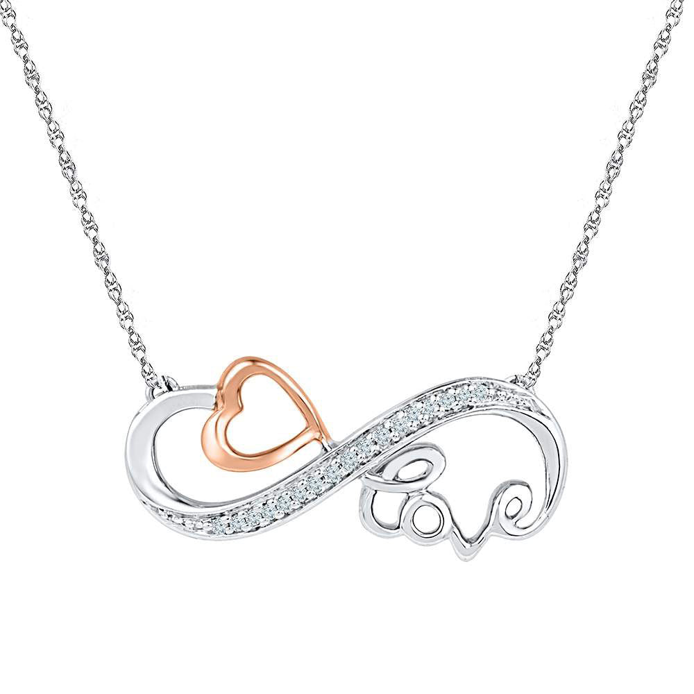 10K Two-tone Gold Womens Round Diamond Heart Love Infinity Necklace 1/20 Cttw, Length: 16.97 In, Width: 0.83 In