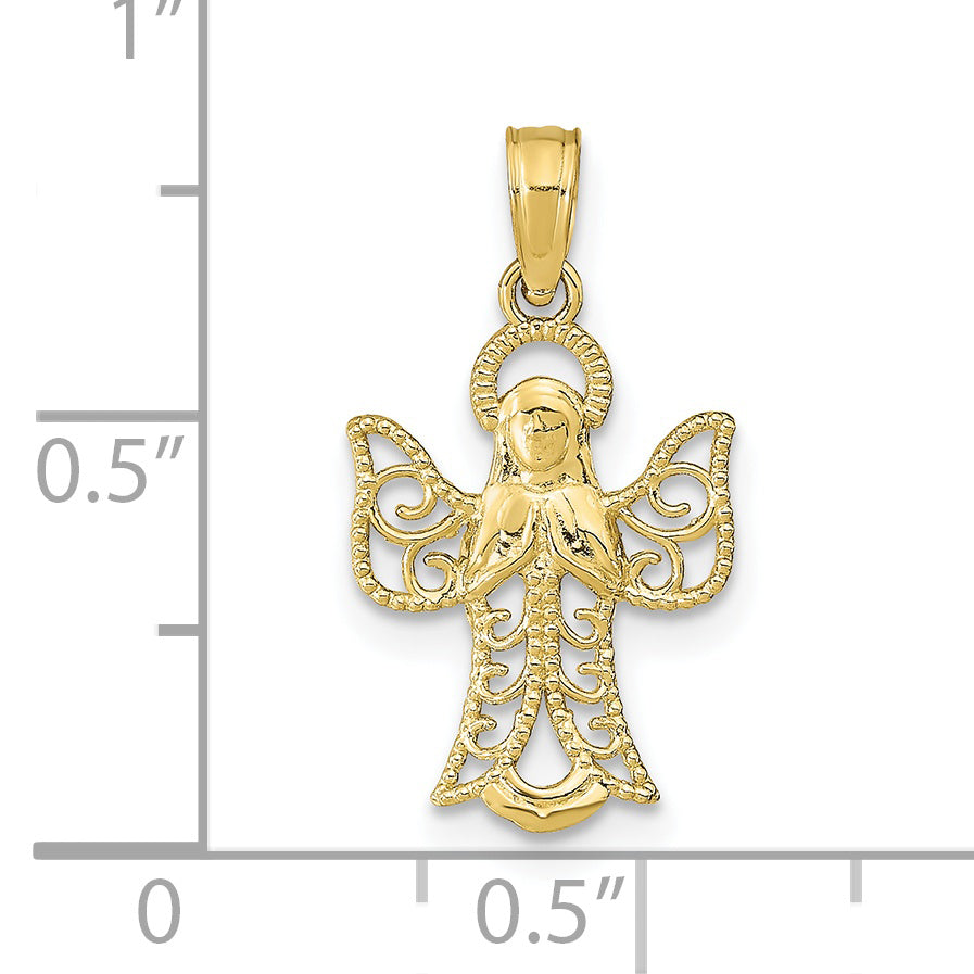 10K Yellow Gold Angel W/Filigree Cut-Out Wings Charm