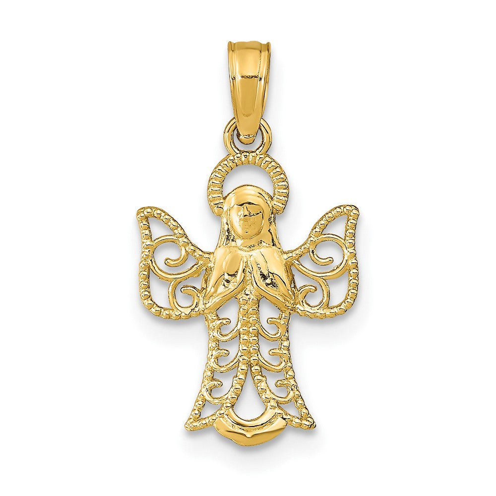 10K Yellow Gold Angel W/Filigree Cut-Out Wings Charm