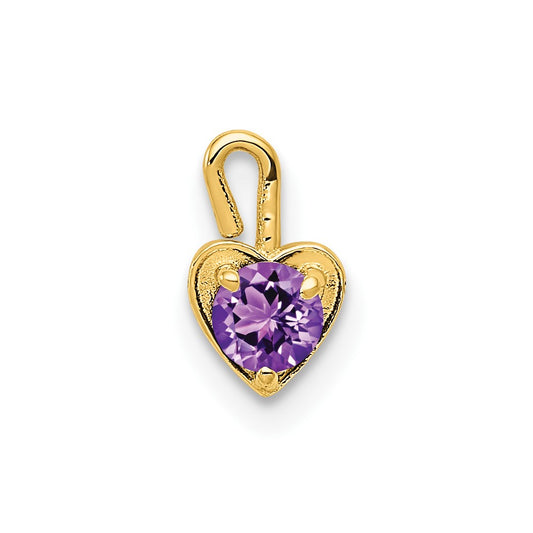 10K Yellow Gold February Synthetic Birthstone Heart Charm