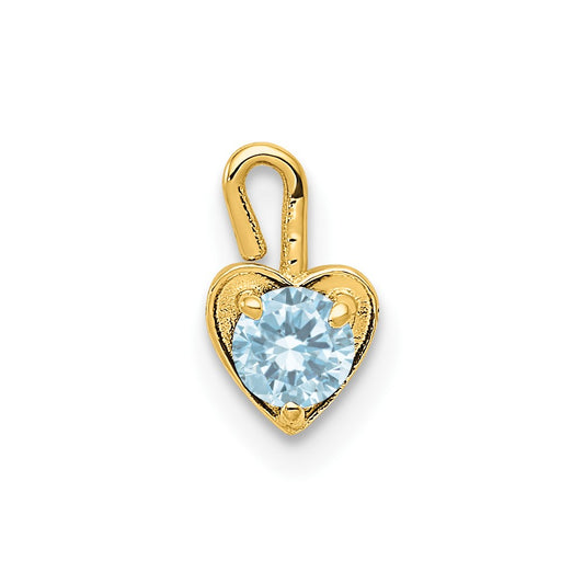 10K Yellow Gold March Synthetic Birthstone Heart Charm