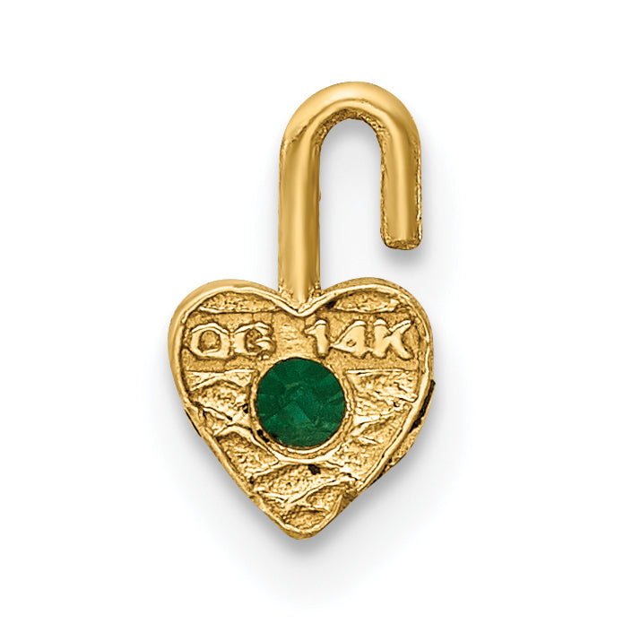 10K Yellow Gold May Green Crystal Birthstone Heart Charm