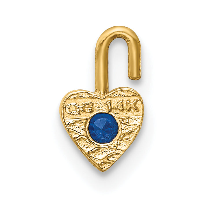 10K Yellow Gold September Synthetic Birthstone Heart Charm