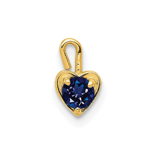 10K Yellow Gold September Synthetic Birthstone Heart Charm