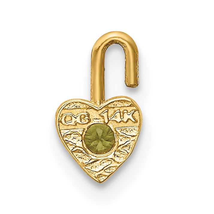 10K Yellow Gold August Synthetic Birthstone Heart Charm