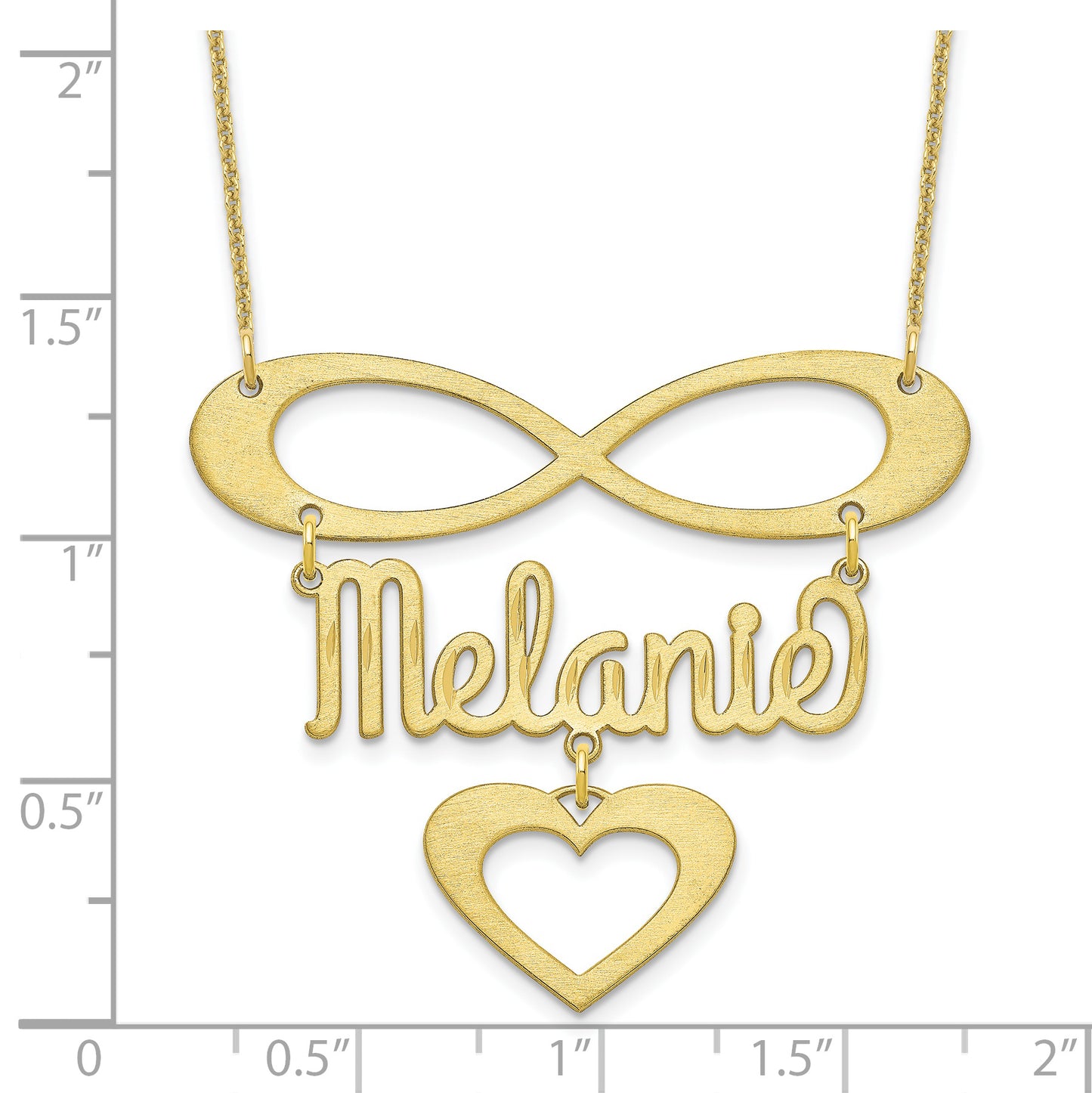 10K Yellow Gold Brushed Infinity with Name and Heart Necklace