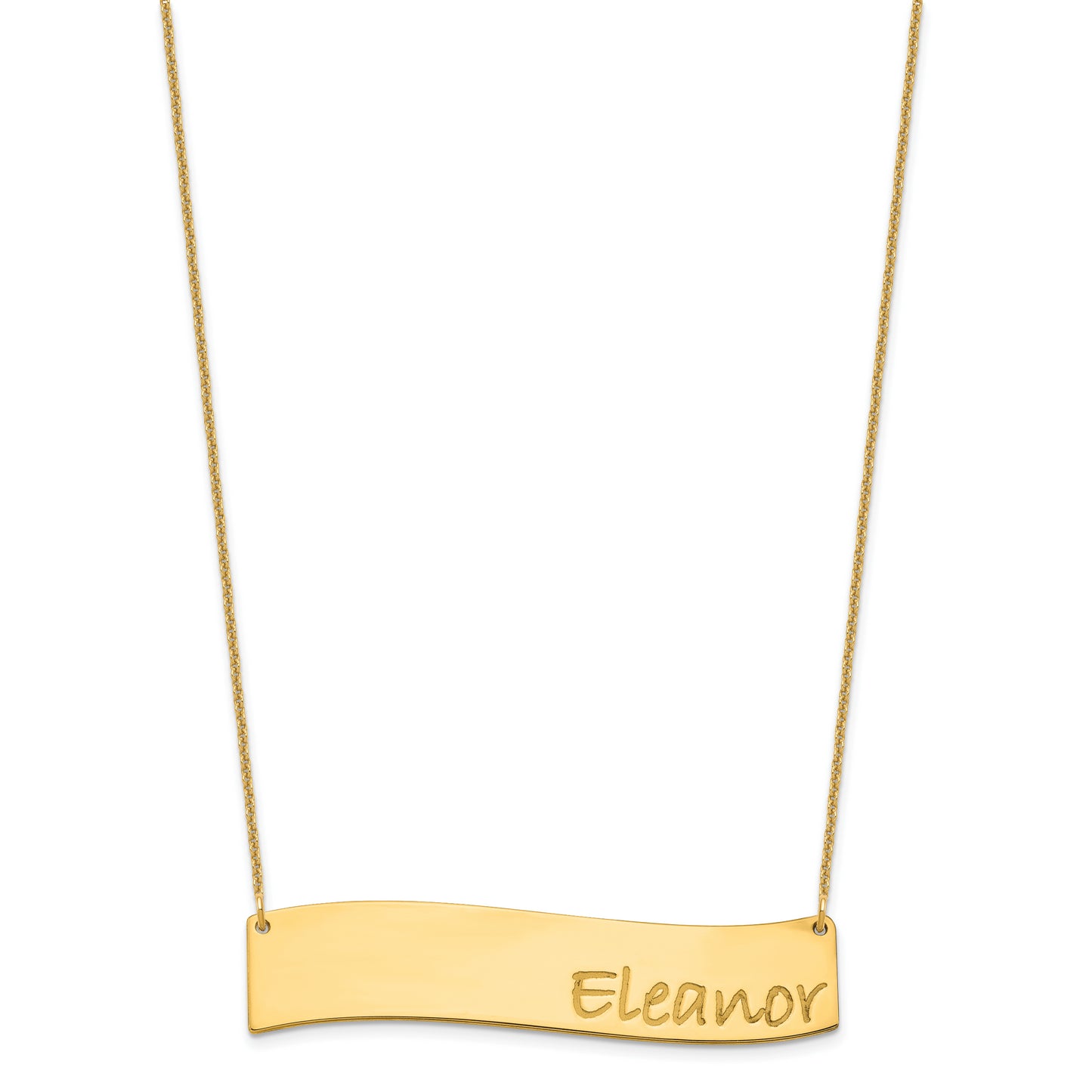 10K Yellow Gold Large Polished Curved Bar Necklace