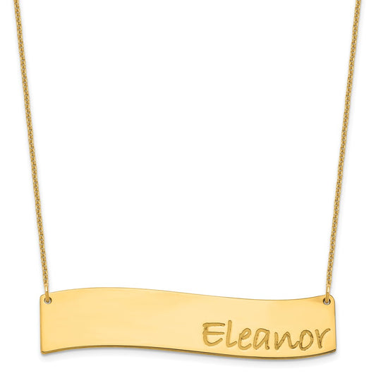 10K Yellow Gold Large Polished Curved Bar Necklace