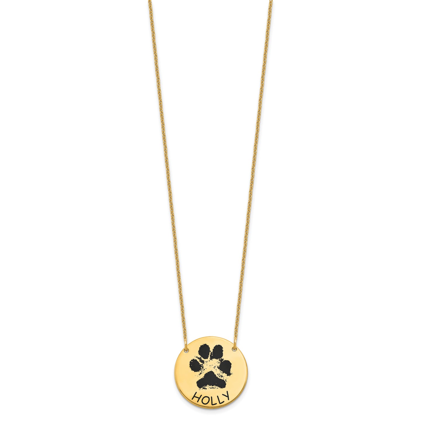 10K Yellow Gold Small Enameled Paw Print Necklace