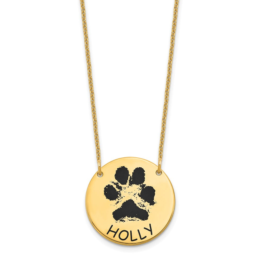 10K Yellow Gold Small Enameled Paw Print Necklace