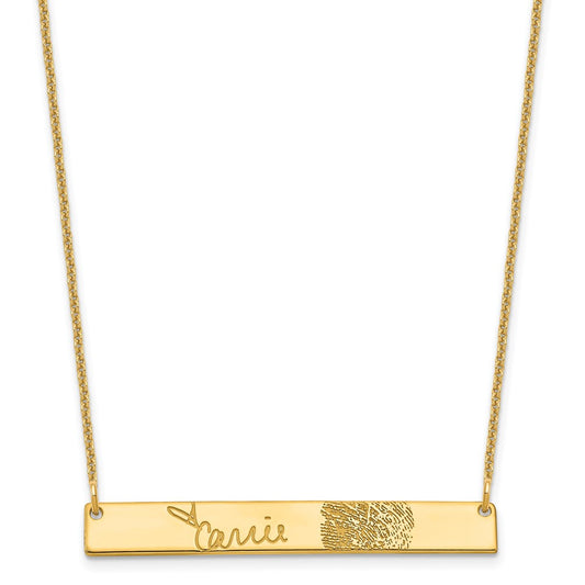 10K Yellow Gold Signature and Fingerprint Bar Necklace