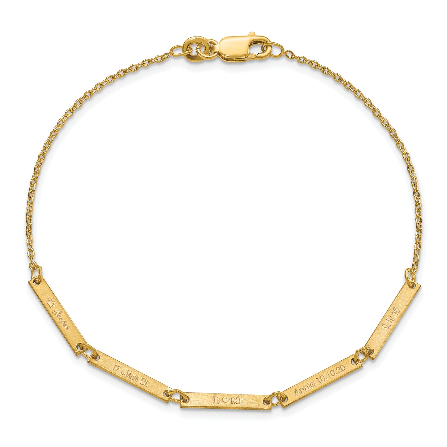 10K Yellow Gold Brushed 5 Station Bracelet