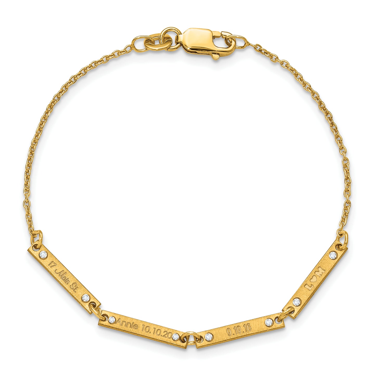 10K Yellow Gold Brushed 4 Station Diamond Bracelet