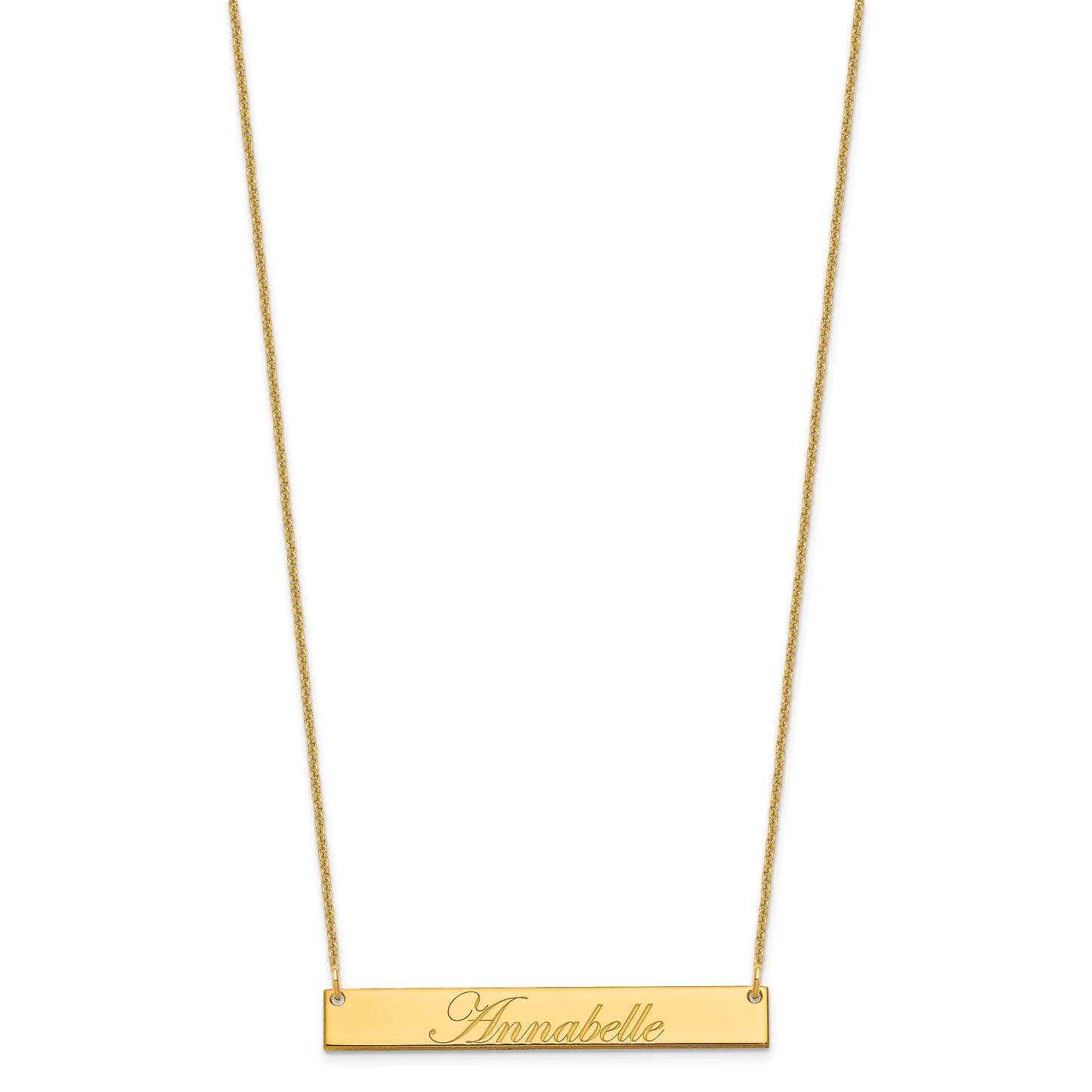 10K Yellow Gold Medium Polished Edwardian Script Bar Necklace