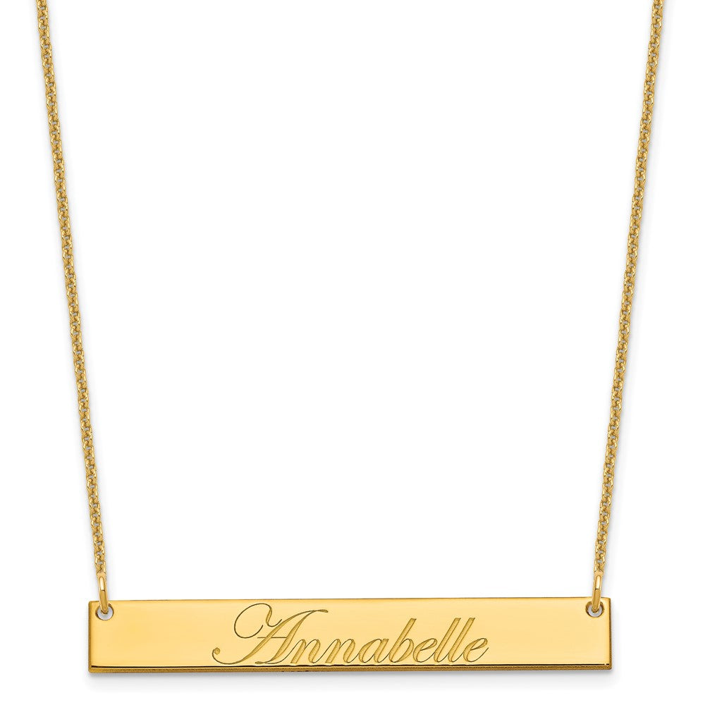 10K Yellow Gold Medium Polished Edwardian Script Bar Necklace