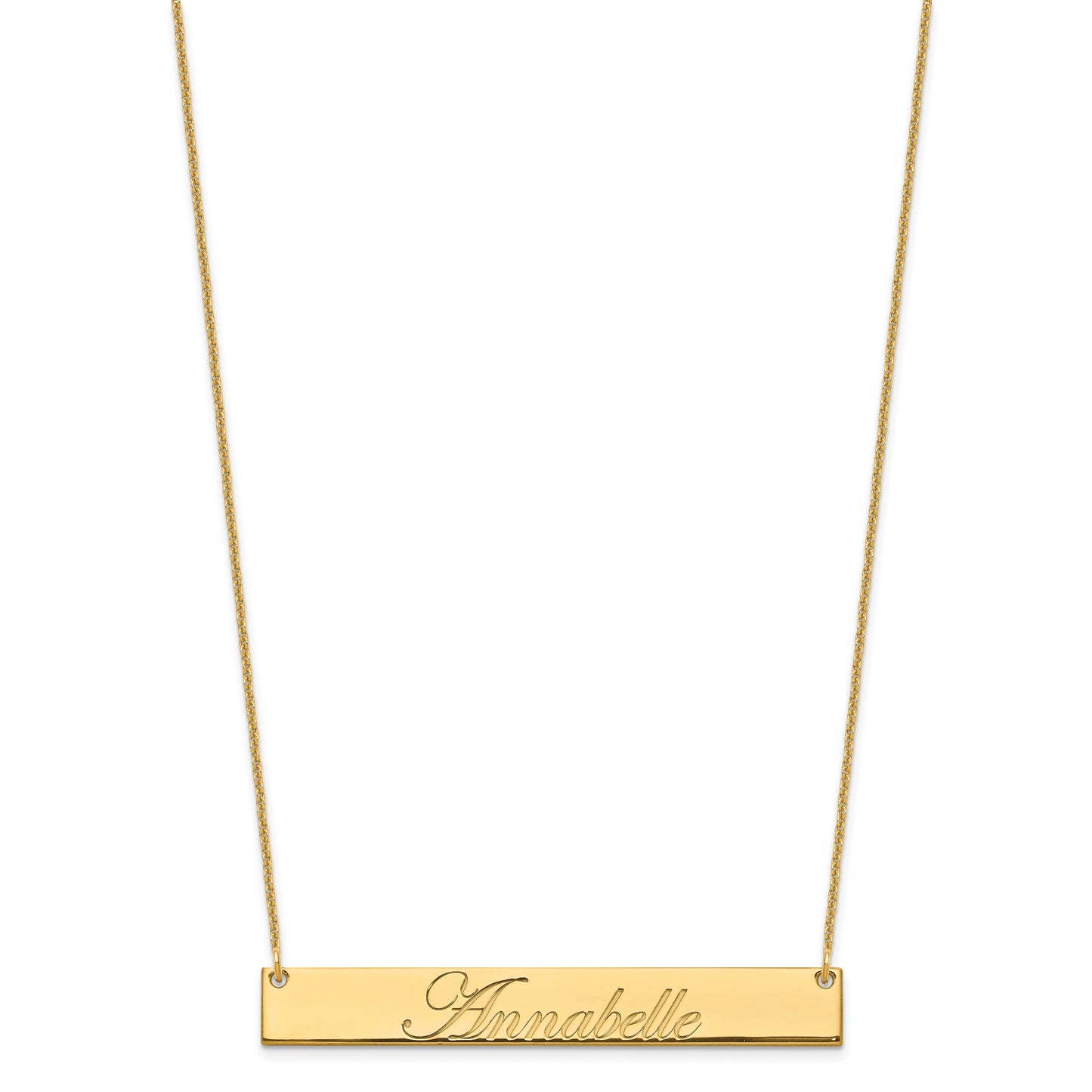 10K Yellow Gold Large Polished Edwardian Script Bar Necklace