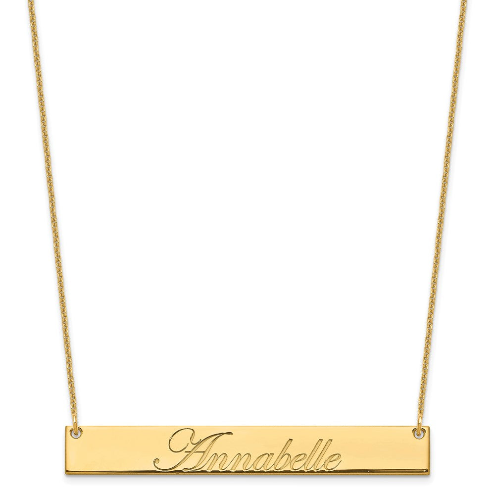 10K Yellow Gold Large Polished Edwardian Script Bar Necklace