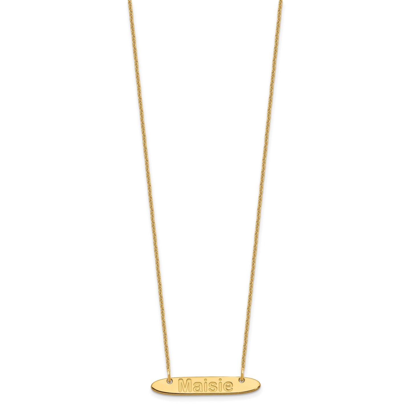 10K Yellow Gold Small Polished Oblong Arial Rounded Bar Necklace