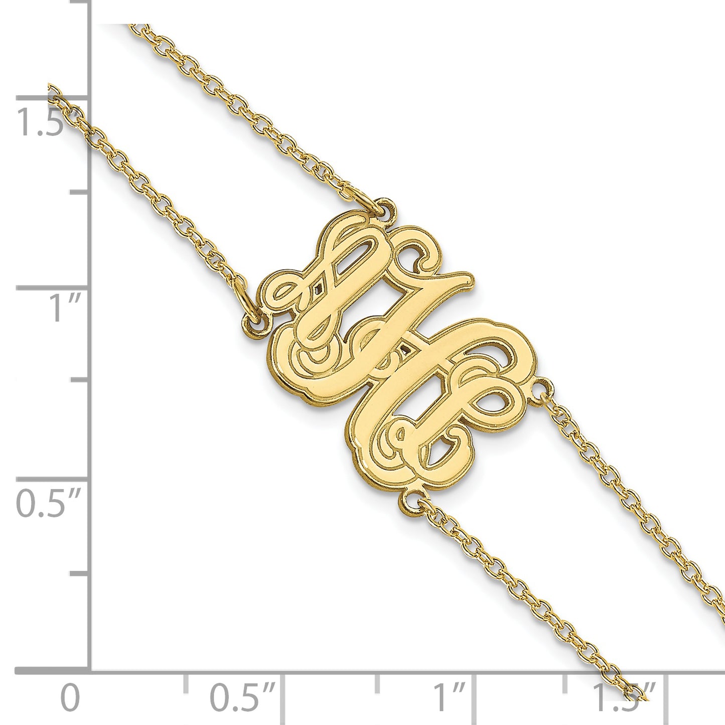 10K Yellow Gold Etched Outline Monogram Double Chain Bracelet