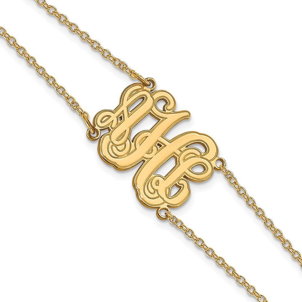 10K Yellow Gold Etched Outline Monogram Double Chain Bracelet