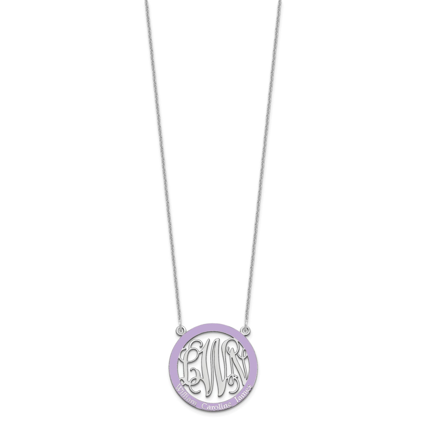 10K White Gold Small Enameled Family Monogram Necklace