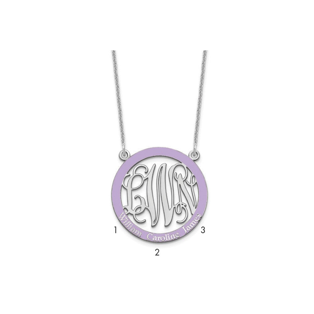 10K White Gold Small Enameled Family Monogram Necklace