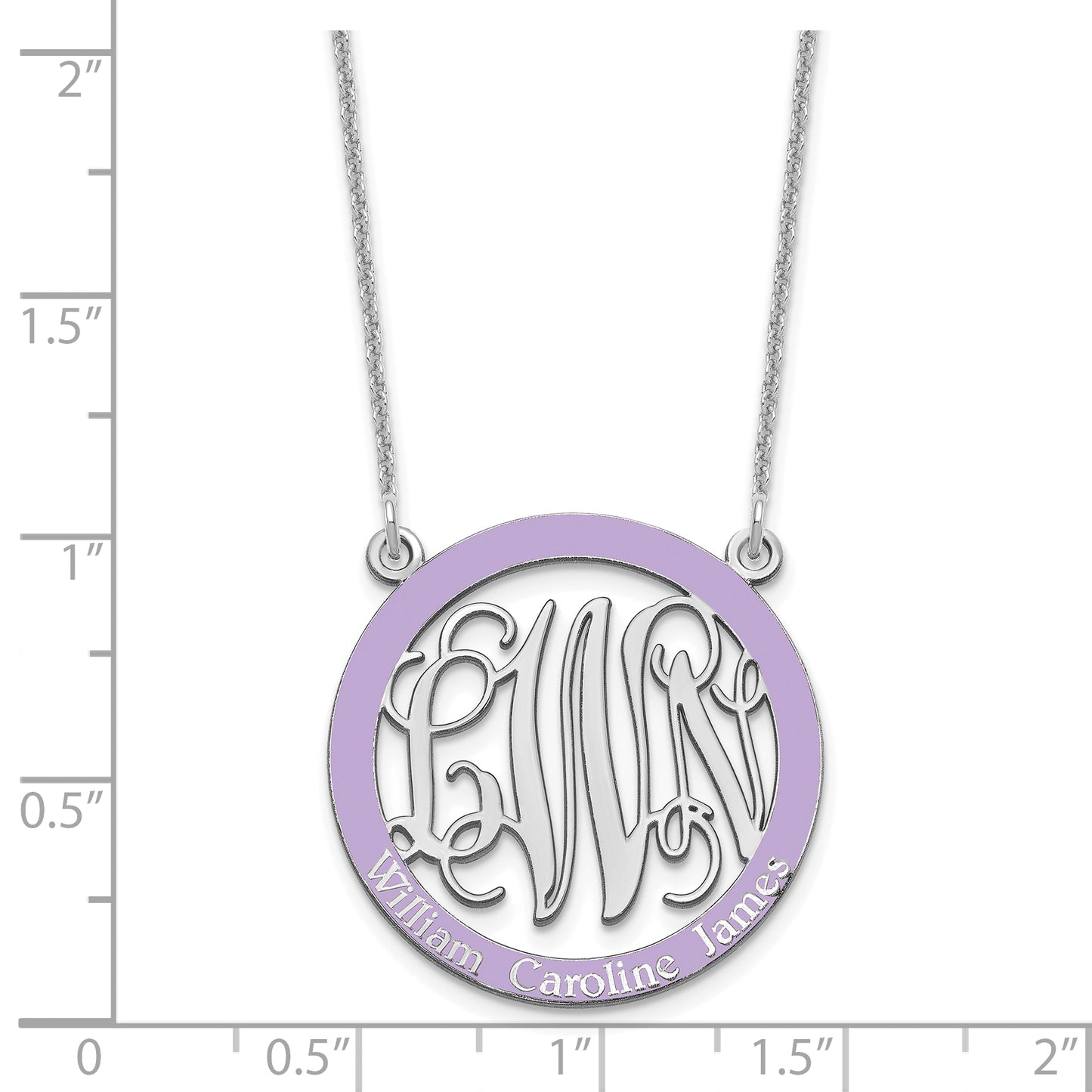 10K White Gold Small Enameled Family Monogram Necklace