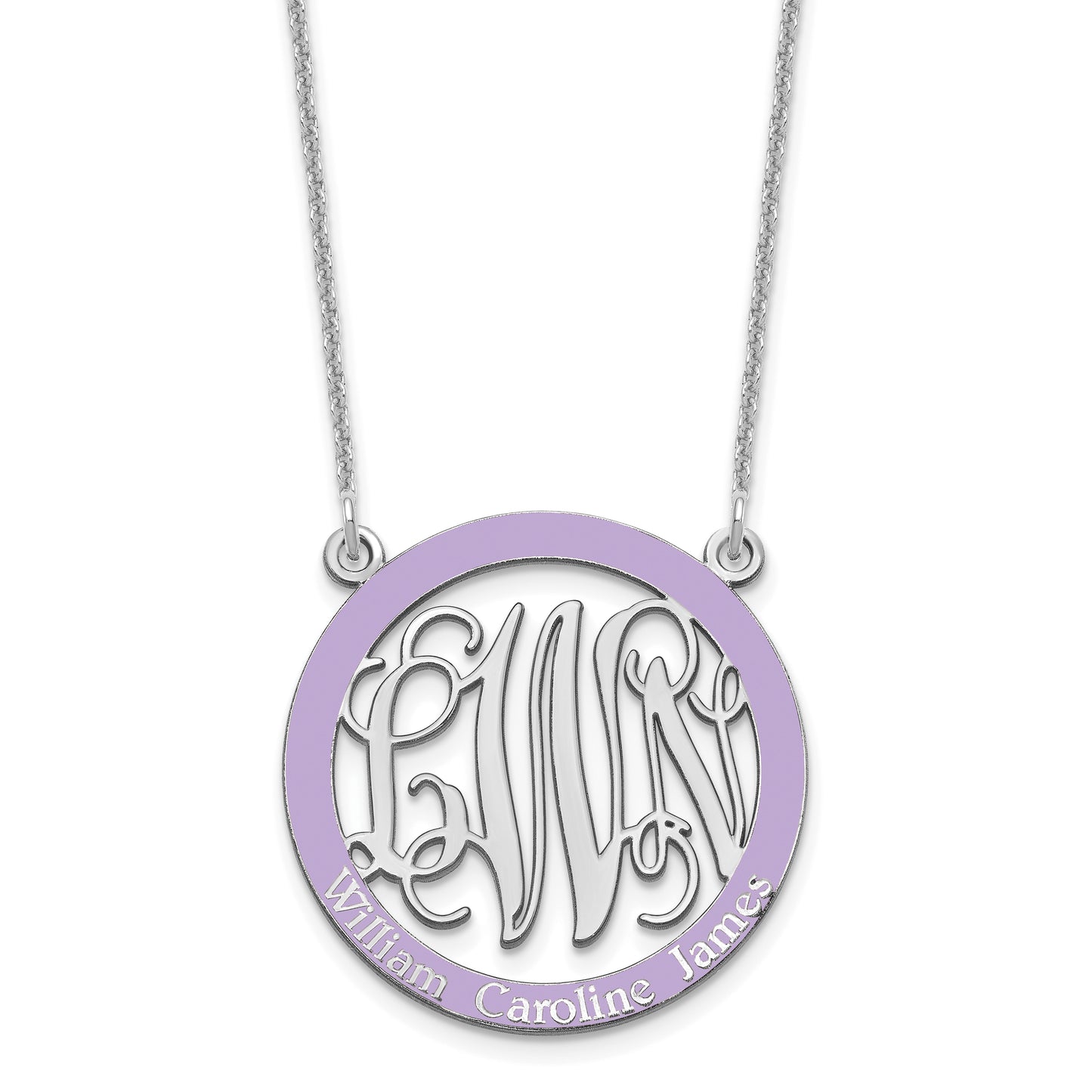 10K White Gold Small Enameled Family Monogram Necklace