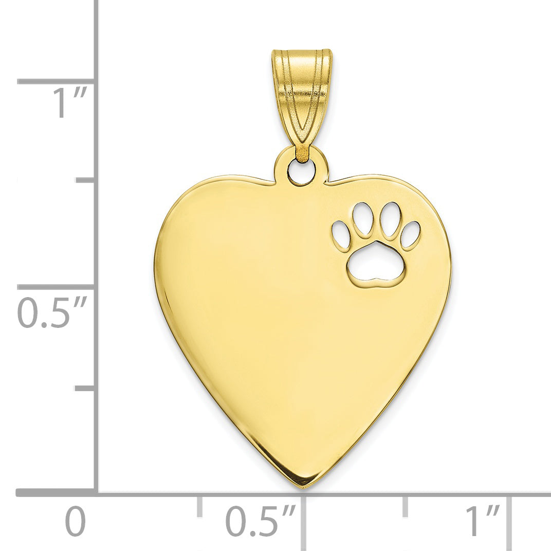 10K Yellow Gold Heart with Cut Out Paw Print Pendant