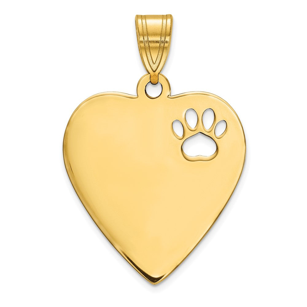 10K Yellow Gold Heart with Cut Out Paw Print Pendant