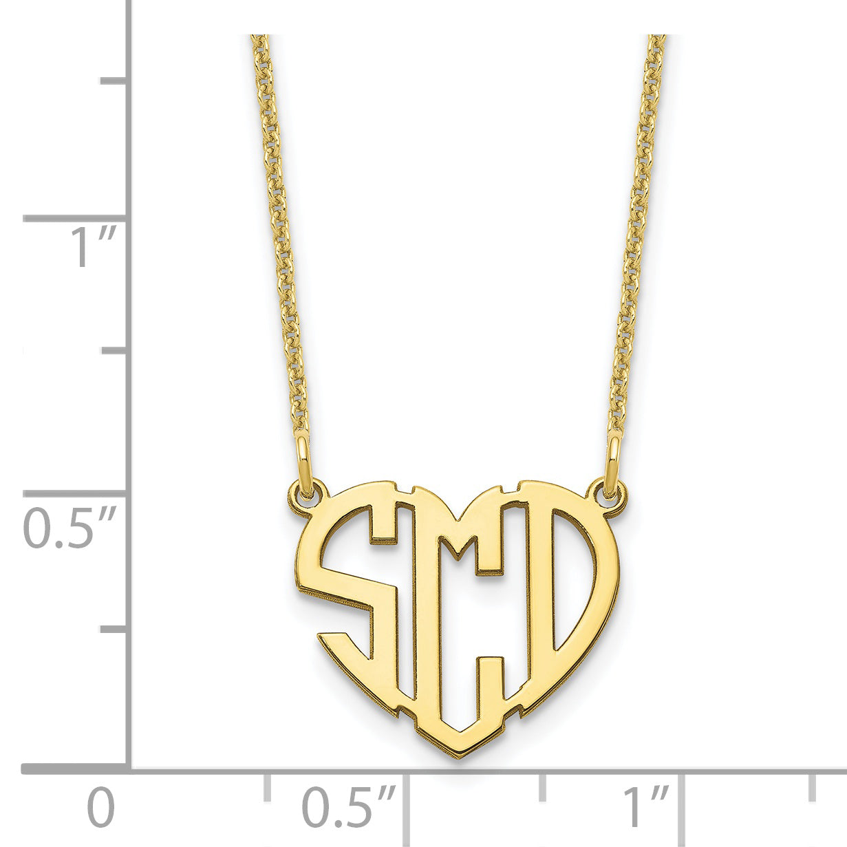 10K Yellow Gold Polished Cut out Heart Monogram Necklace