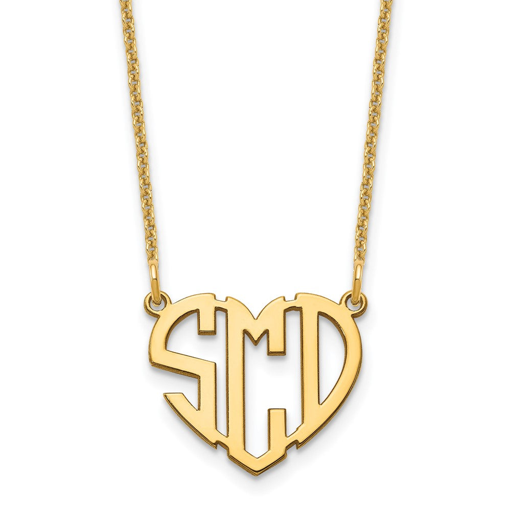 10K Yellow Gold Polished Cut out Heart Monogram Necklace