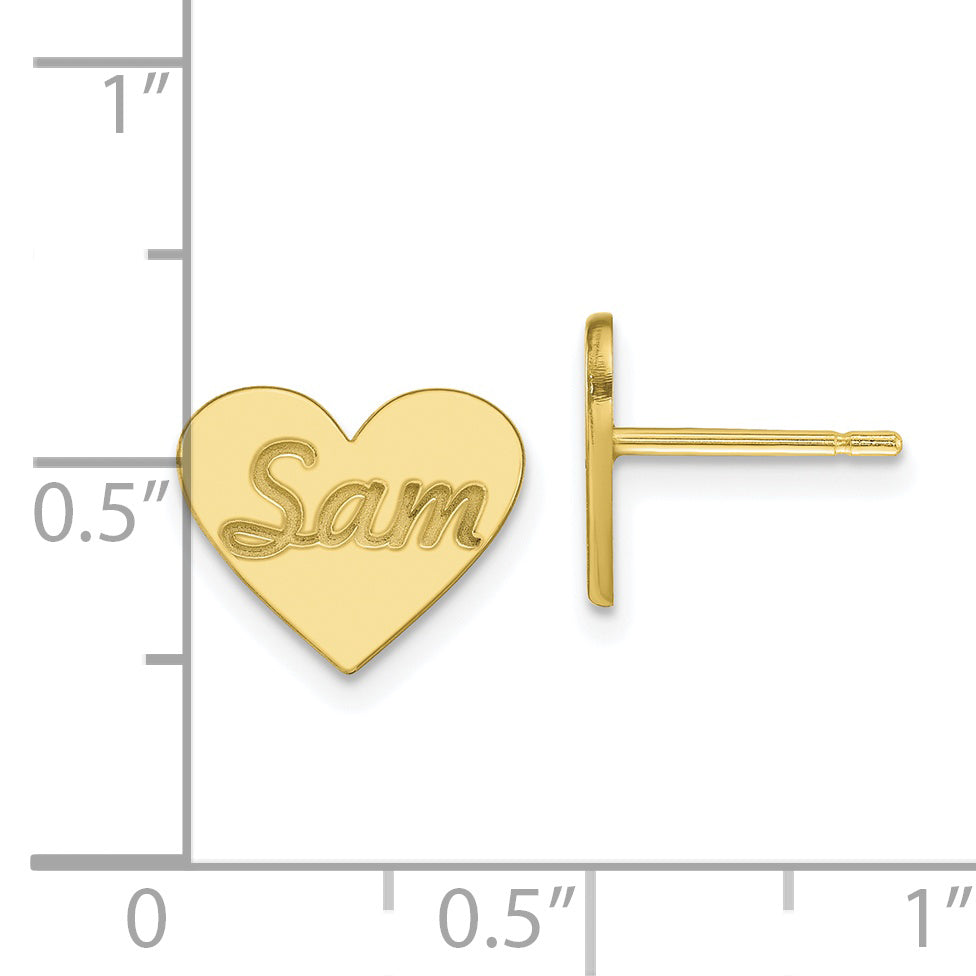 10K Yellow Gold Small Personalized Heart Post Earrings