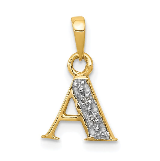 10K Yellow Gold and Rhodium Diamond Initial A Pendant