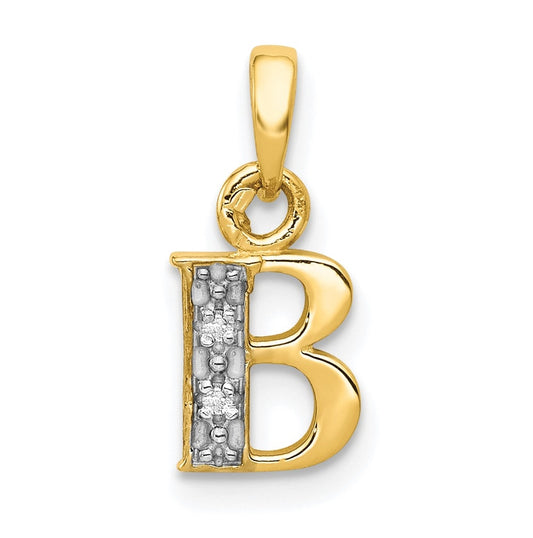 10K Yellow Gold and Rhodium Diamond Initial B Pendant