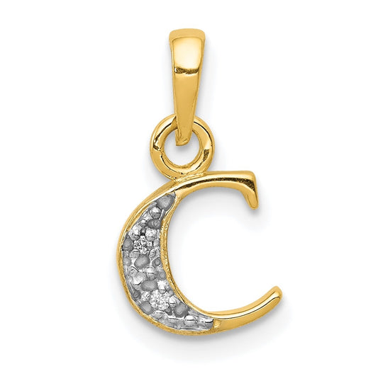 10K Yellow Gold and Rhodium Diamond Initial C Pendant